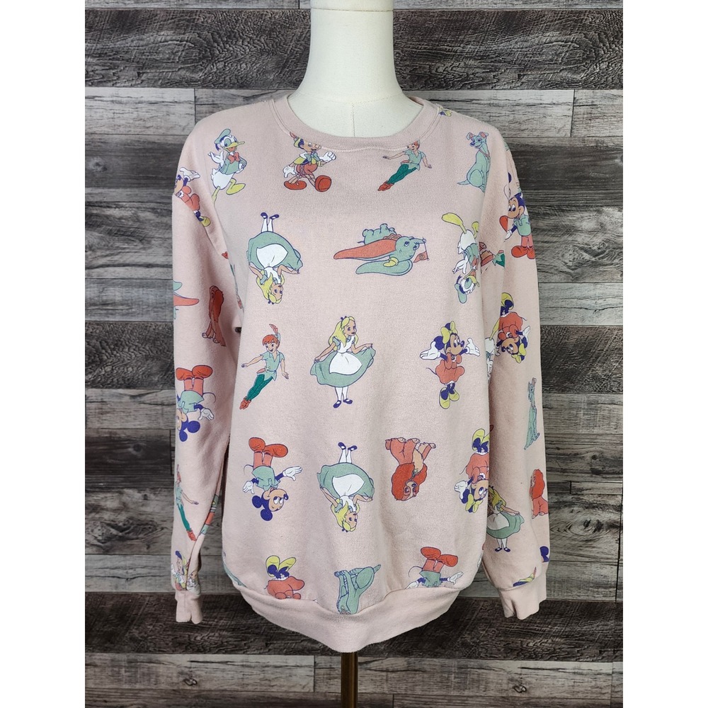 Disney 100 Anniversary Character All Over Print Sweatshirt Pink Medium